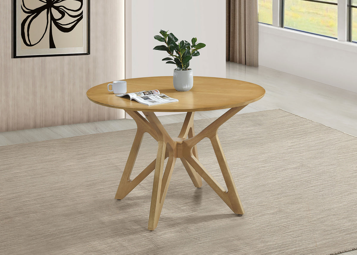 Elowen 42" Round Dining Table & 5-Piece Set - Mid-Century Geometric Base in Light Walnut – view 1