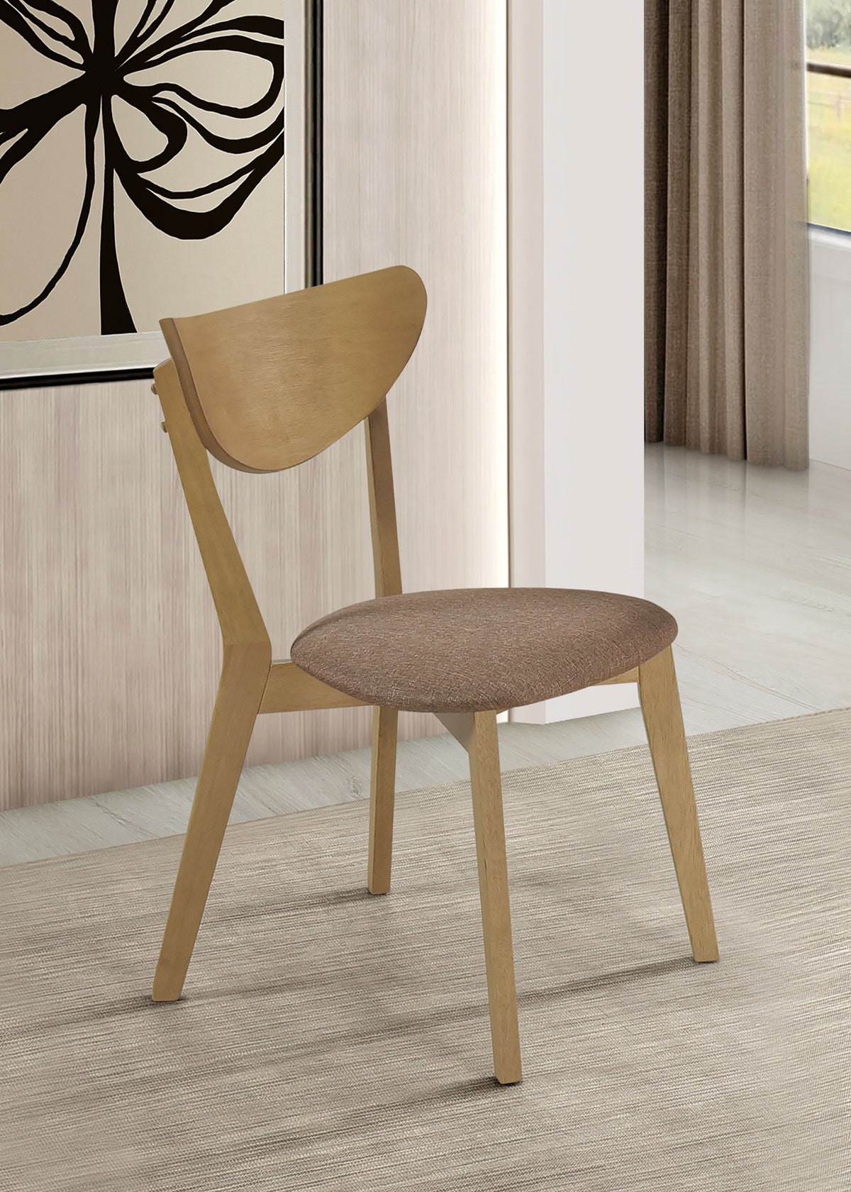 Elowen 42" Round Dining Table & 5-Piece Set - Mid-Century Geometric Base in Light Walnut - lifestyle
