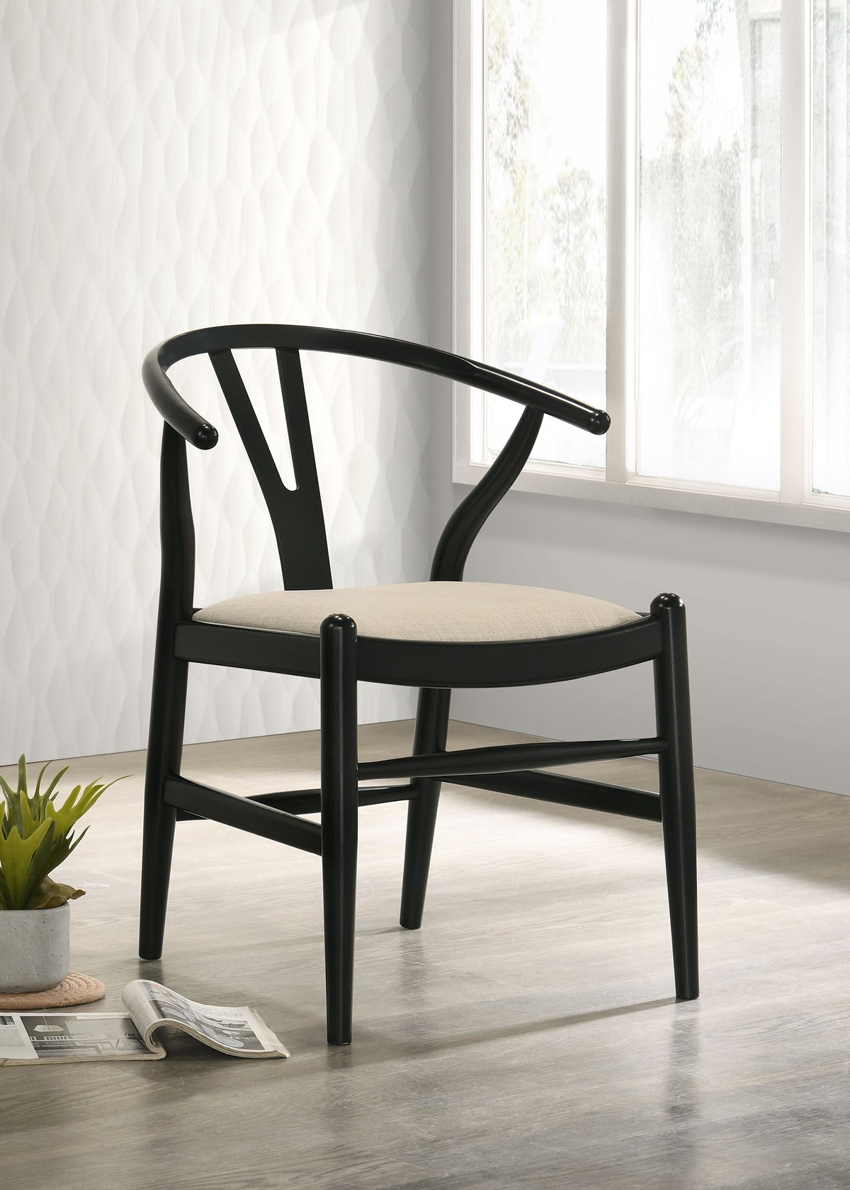 Crestmont Wishbone Dining Side Chairs (Set of 2) - Mid-Century Black or Walnut Wood with Upholstered Seat – view 1