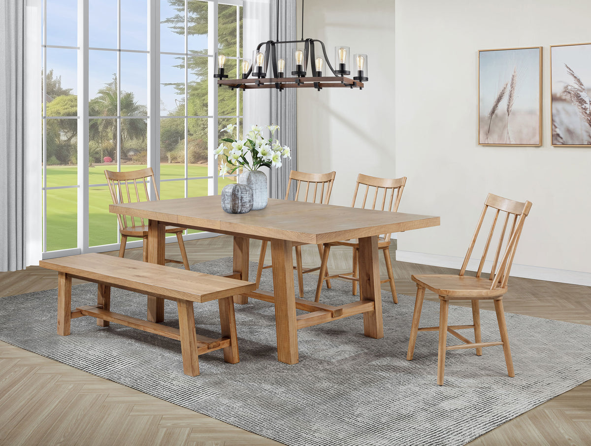 Middleton Extension Dining Collection - 6pcs- 76" Table + 4 Natural Windsor Chairs + Bench
