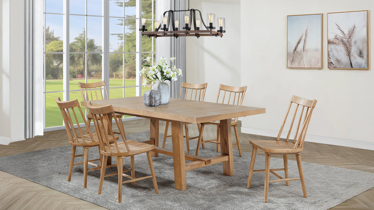 Middleton Extension Dining Collection - 7pcs- 76" Table + 6 Natural Windsor Chairs
