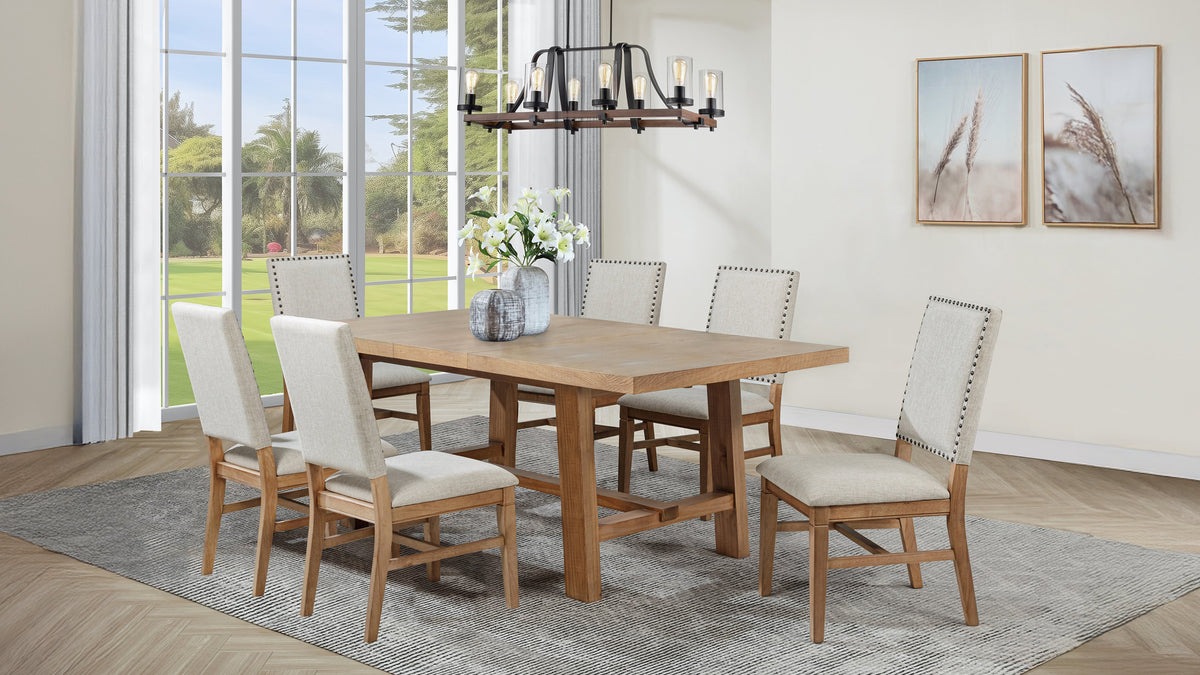 Middleton Extension Dining Collection - 7pcs- 76" Table + 6 Beige Upholstered Chairs