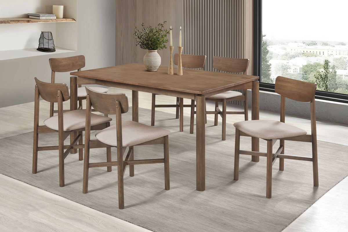 Parkridge 59" Dining Table & Sets - Mid-Century Rounded Legs & Upholstered Side Chairs in Natural Walnut – view 12