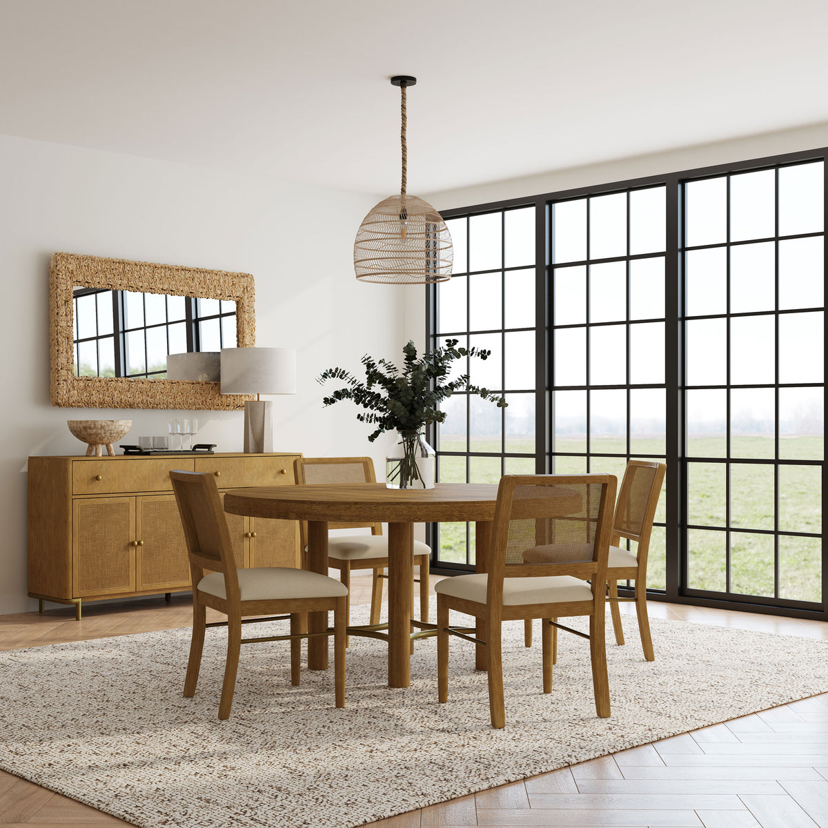 Arini Round or Extension Dining Table & Sets - 5pcs- Round Table + 4 Sand Wash Chairs