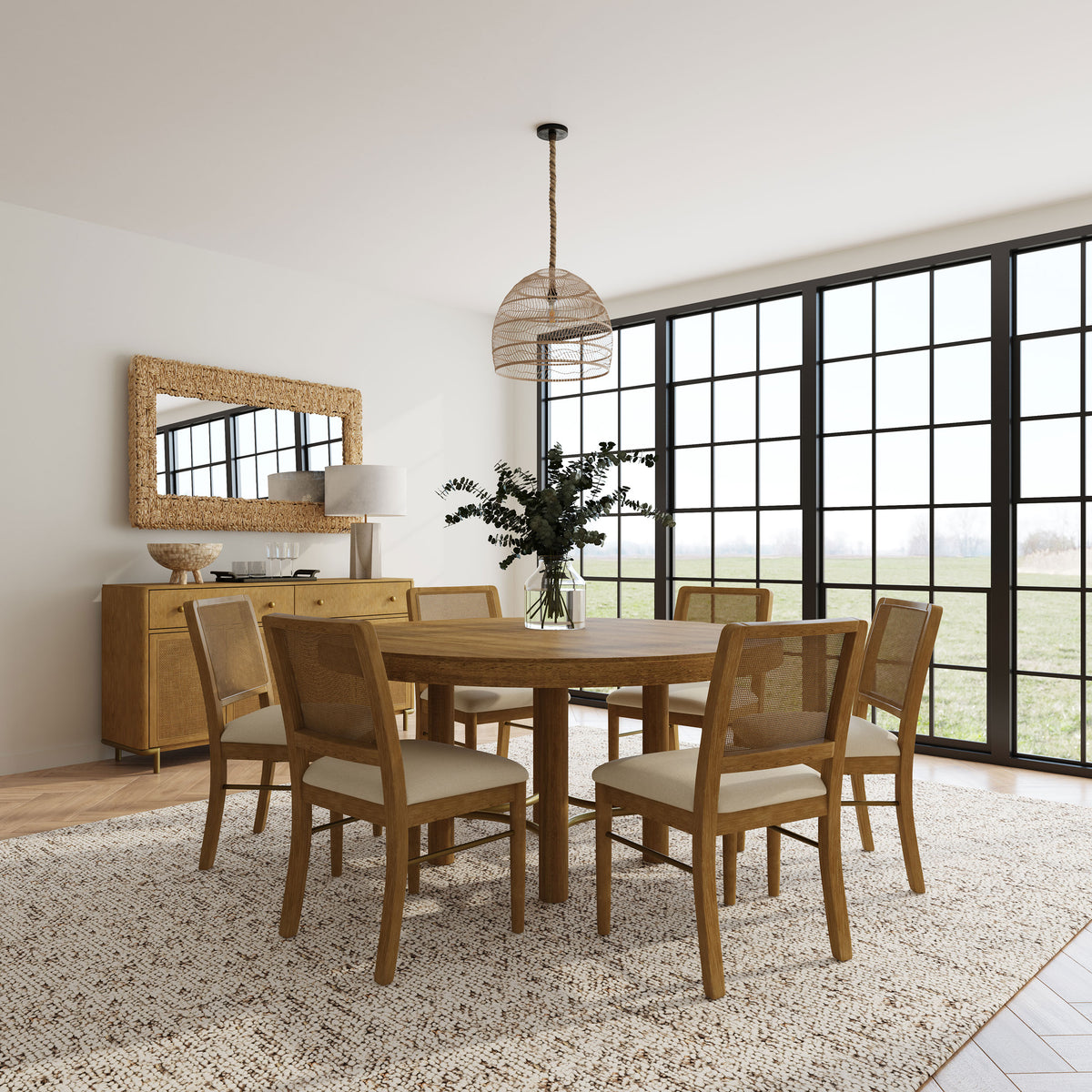 Arini Round or Extension Dining Table & Sets - 7pcs- Round Table + 6 Sand Wash Chairs