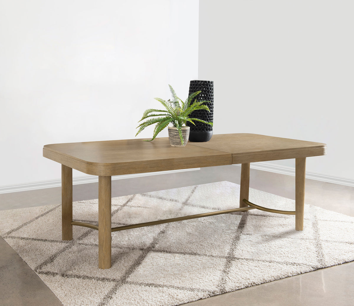 Arini Round or Extension Dining Table & Sets - Sand Wash Ash with Rattan Cane Chairs & Aged Brass Accents - lifestyle