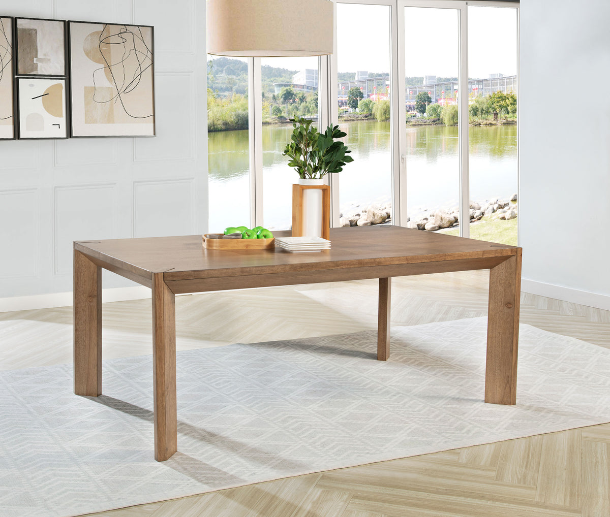 Bruner 72" Rectangular Dining Table & Sets - Natural Brown Ash with Oatmeal Upholstered Ladder-Back Chairs – view 1