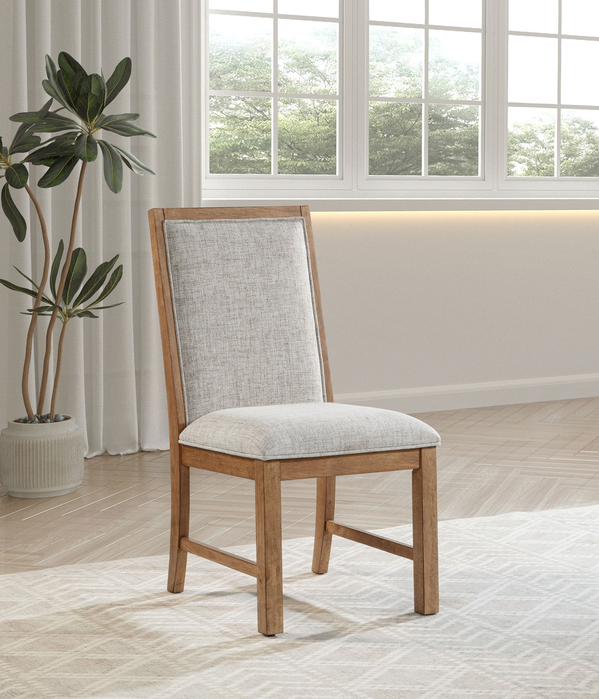 Bruner 72" Rectangular Dining Table & Sets - Natural Brown Ash with Oatmeal Upholstered Ladder-Back Chairs - lifestyle