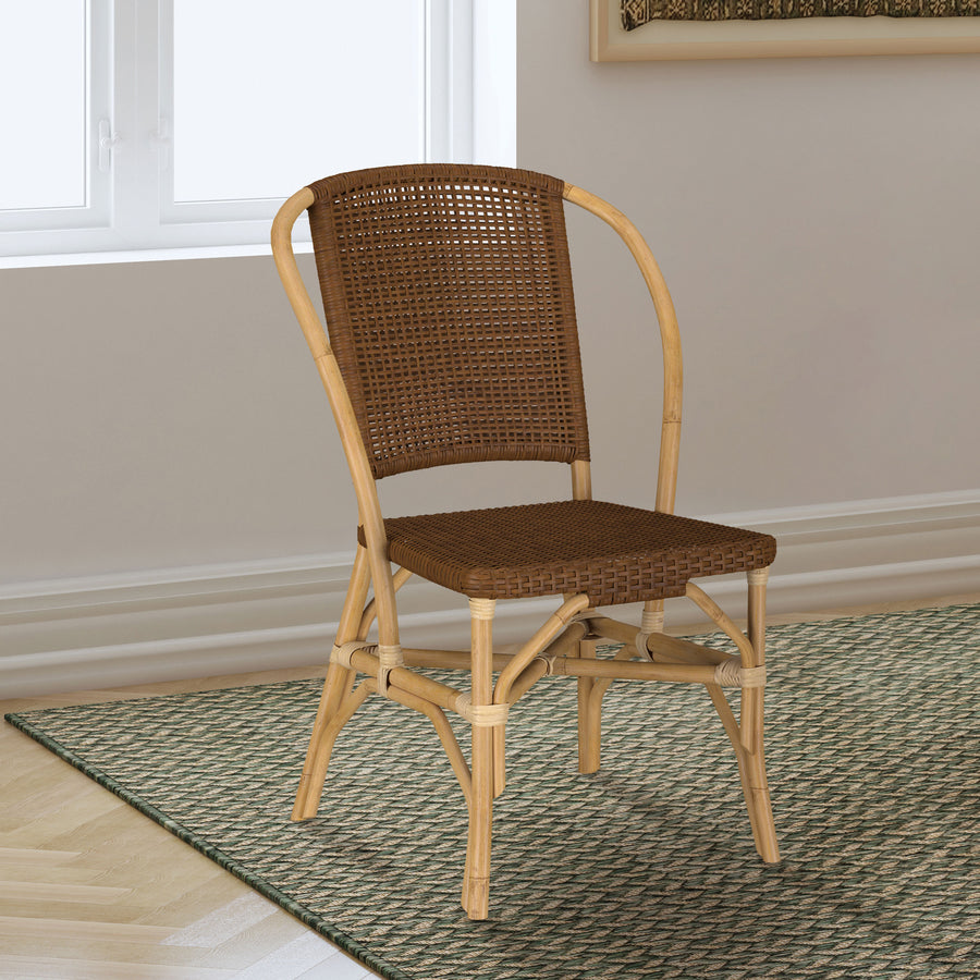 Lexley Woven Rattan Dining Side Chairs (Set of 2) - Curved Coastal Frame in Natural Brown