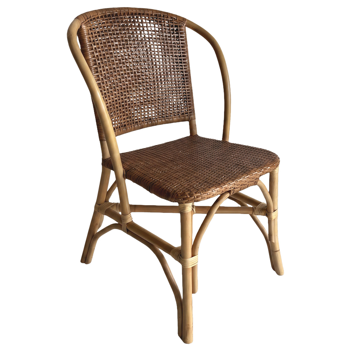 Lexley Woven Rattan Dining Side Chairs (Set of 2) - Curved Coastal Frame in Natural Brown – view 3