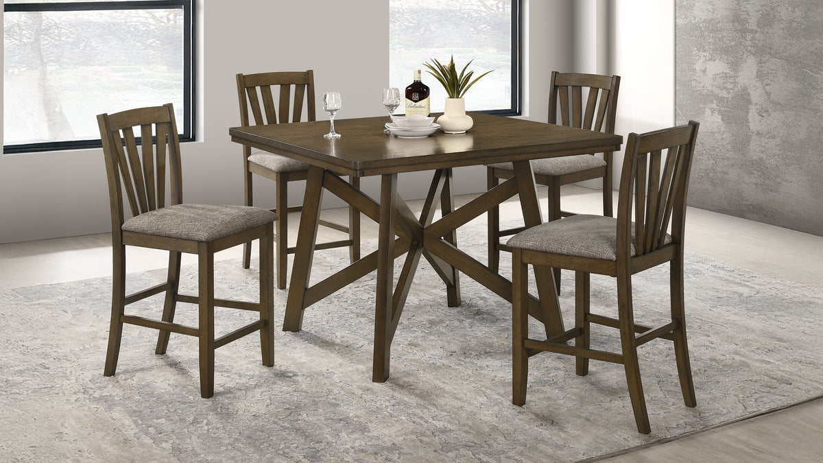 Canfield 47" Square Counter Height Dining Table & Set - 5pcs- Table + 4 Counter Chairs