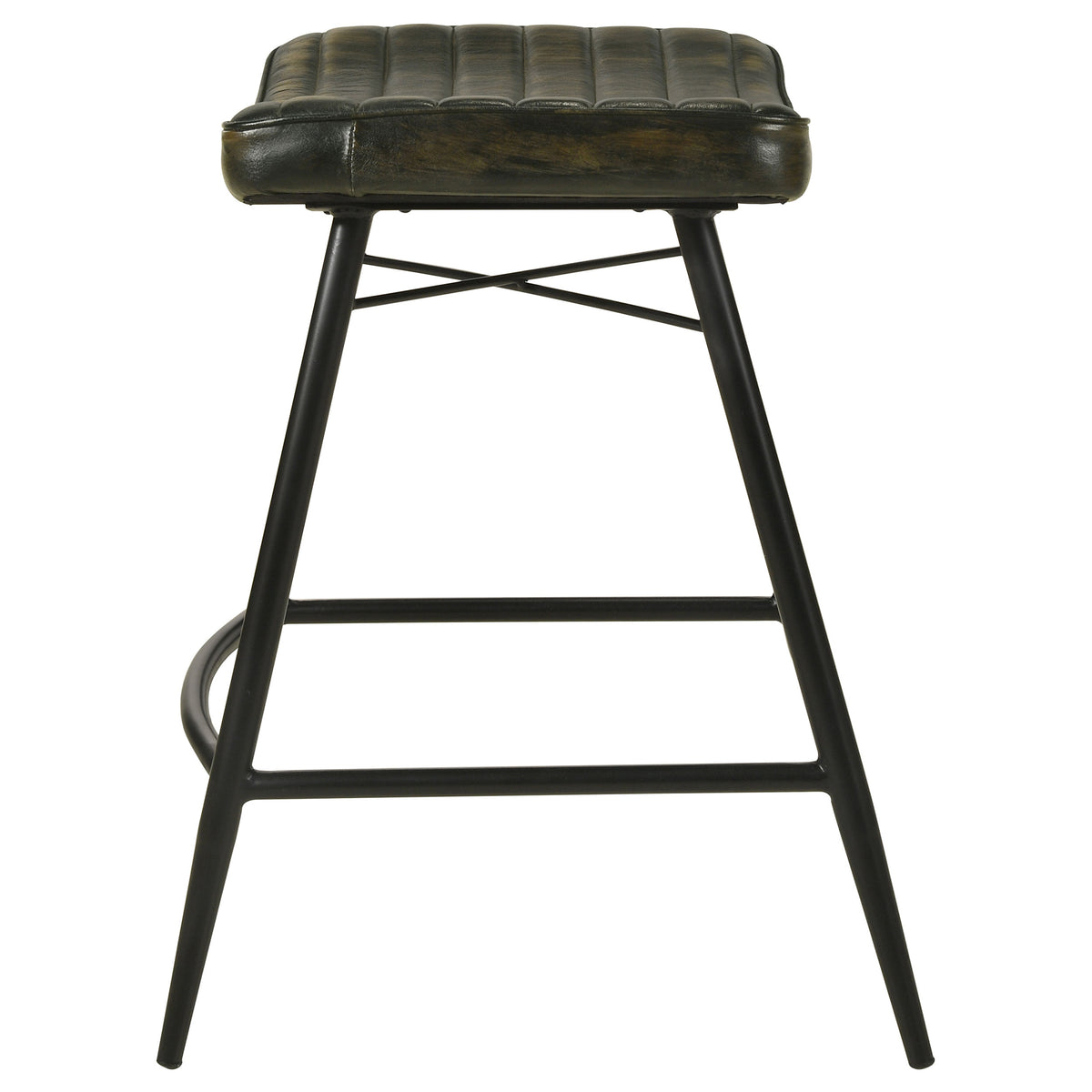 Bayu Backless Leather Bar & Counter Stools - Channel-Tufted Antique Espresso on Black Iron, Set of 2 – view 8