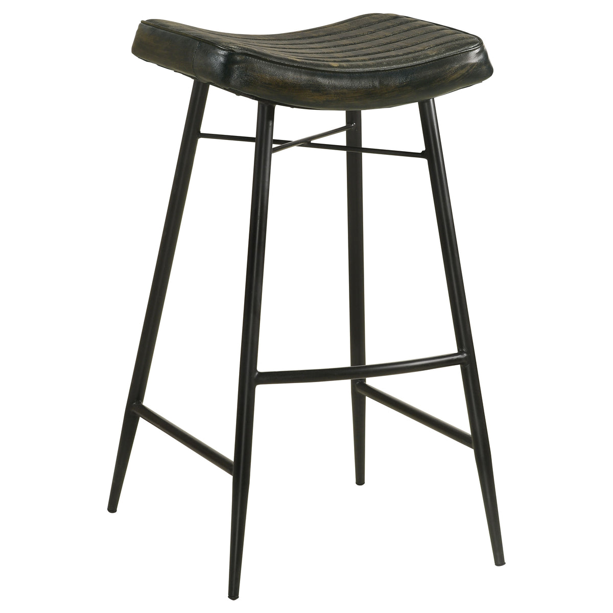 Bayu Backless Leather Bar & Counter Stools - Channel-Tufted Antique Espresso on Black Iron, Set of 2 – view 12