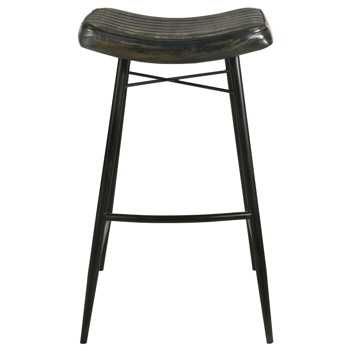 Bayu Backless Leather Bar & Counter Stools - Channel-Tufted Antique Espresso on Black Iron, Set of 2 – view 13