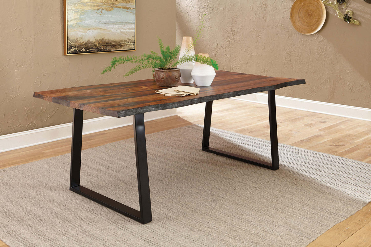 Ditman Live Edge Dining Table, Bench & Sideboard - Solid Grey Sheesham with Black Metal Base โ view 1