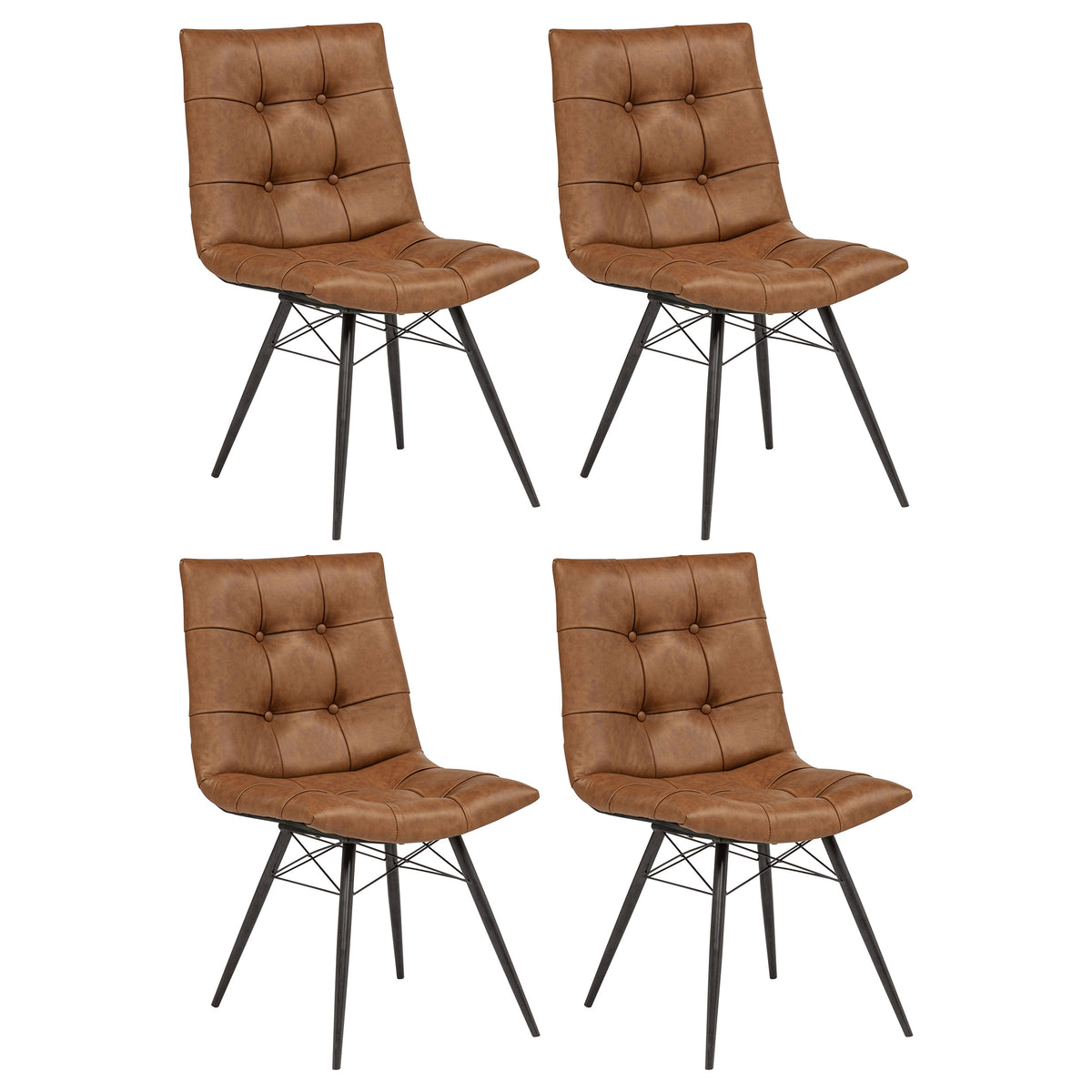 Aiken Button-Tufted Dining Side Chairs, Set of 4 - Saddle Faux Leather