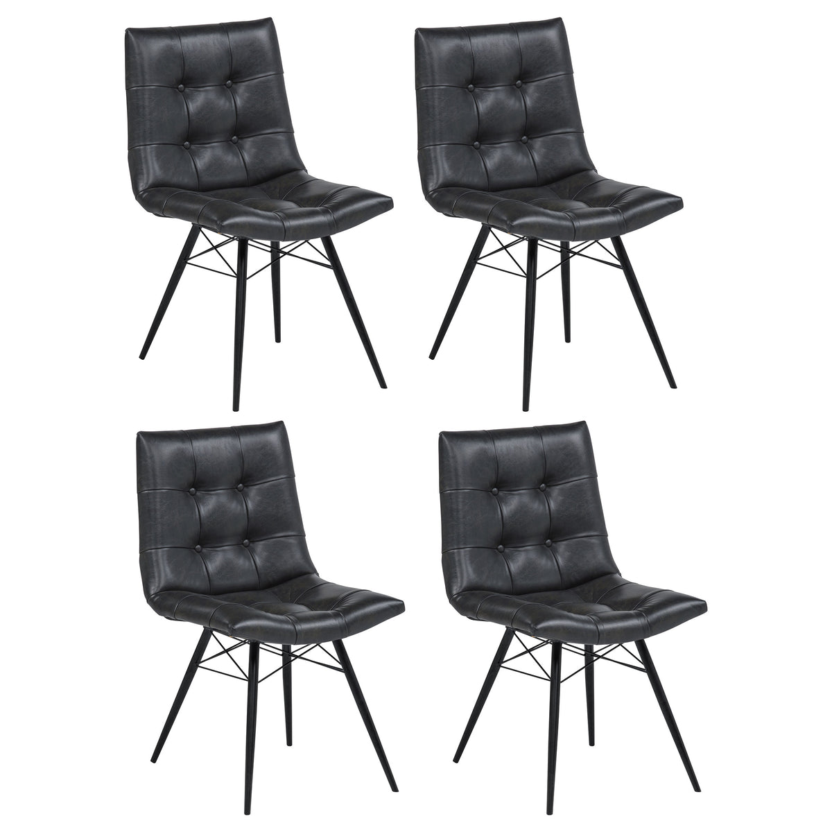 Aiken Button-Tufted Dining Side Chairs, Set of 4 - Charcoal Faux Leather