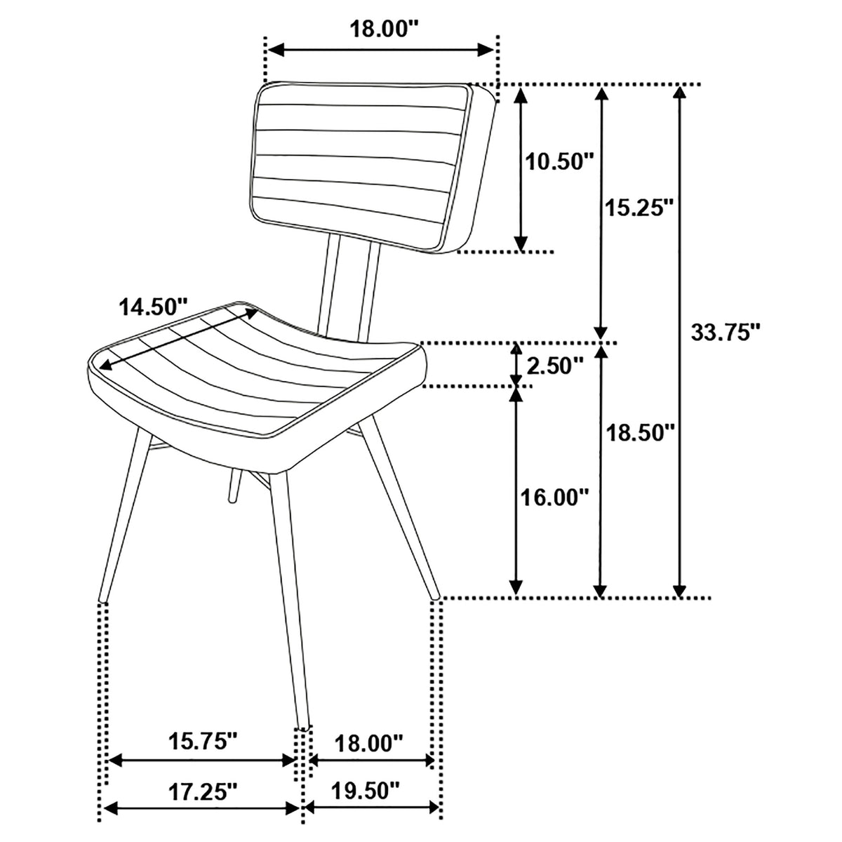 Misty Genuine Leather Dining Side Chairs (Set of 2) - Vertical Tufting & Black Metal Legs in Camel or Espresso โ view 13
