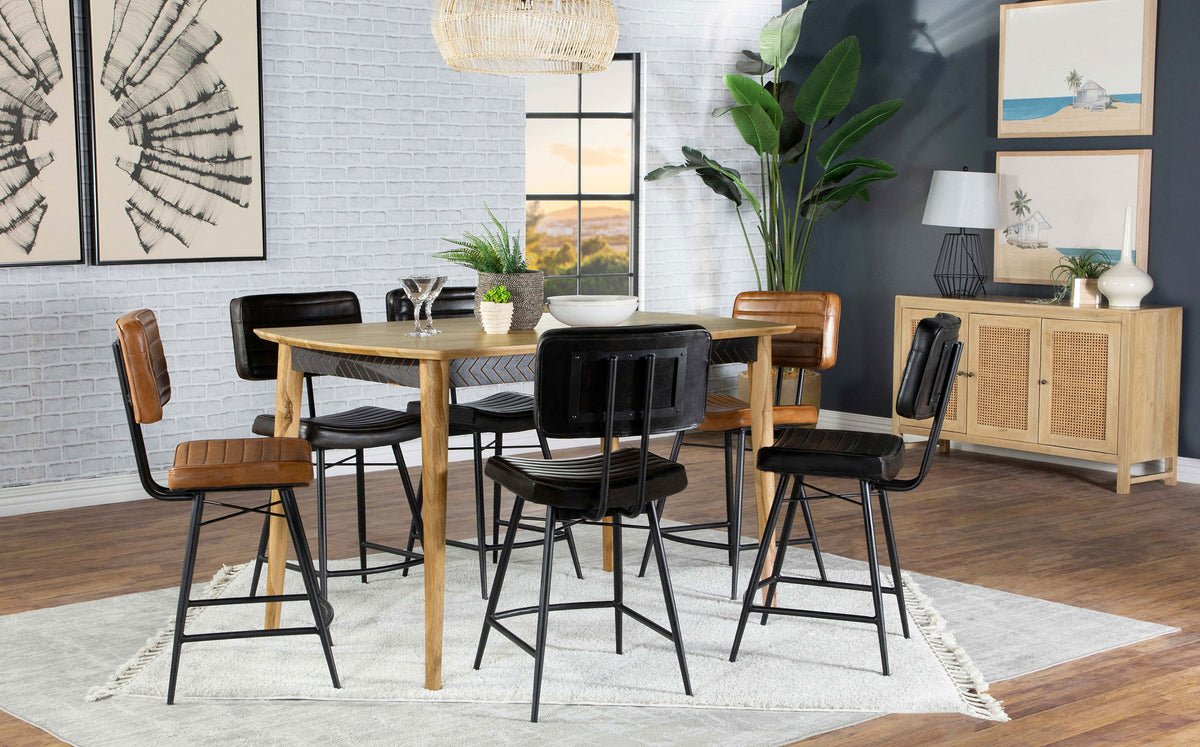 Partridge Genuine Leather Counter Chairs (Set of 2) - Channel-Tufted Back on Black Iron Frame in Camel or Espresso – view 14