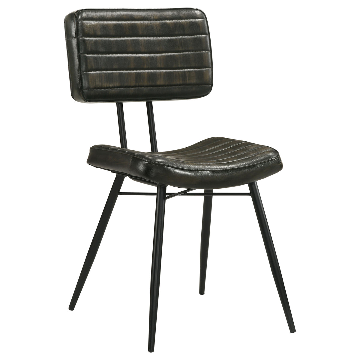 Misty Genuine Leather Dining Side Chairs (Set of 2) - Vertical Tufting & Black Metal Legs in Camel or Espresso โ view 15