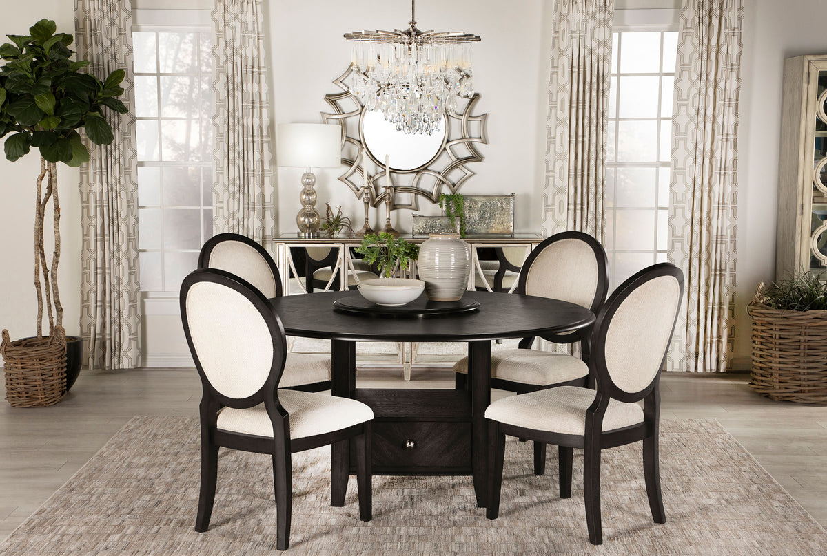 Twyla Oval Back Dining Side Chairs, Set of 2 - Cream Upholstery on Dark Cocoa Wood – view 14