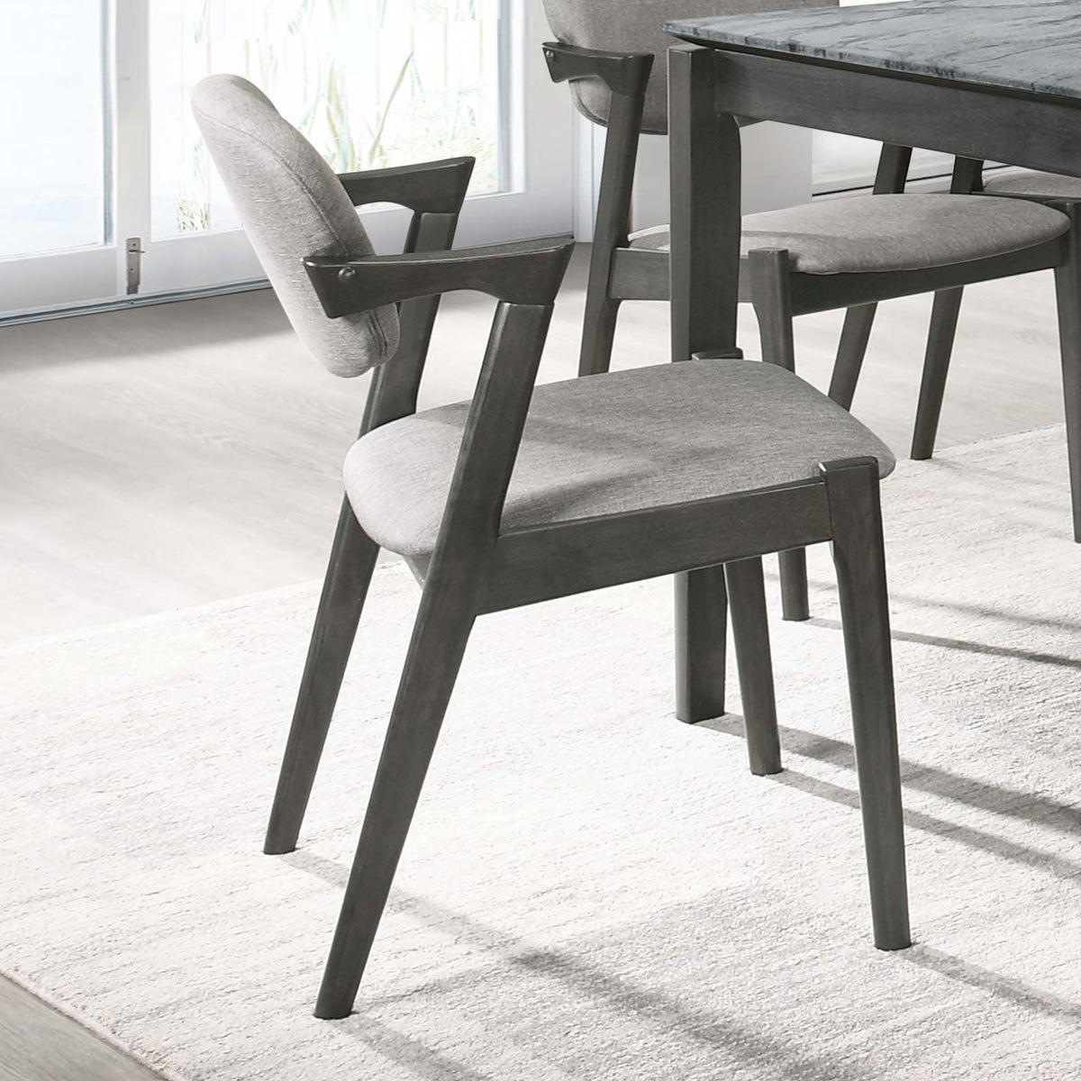 Stevie Mid-Century Z-Frame Padded Dining Arm Chairs (Set of 2) - Black Stain Hardwood with Padded Fabric Seats – view 1