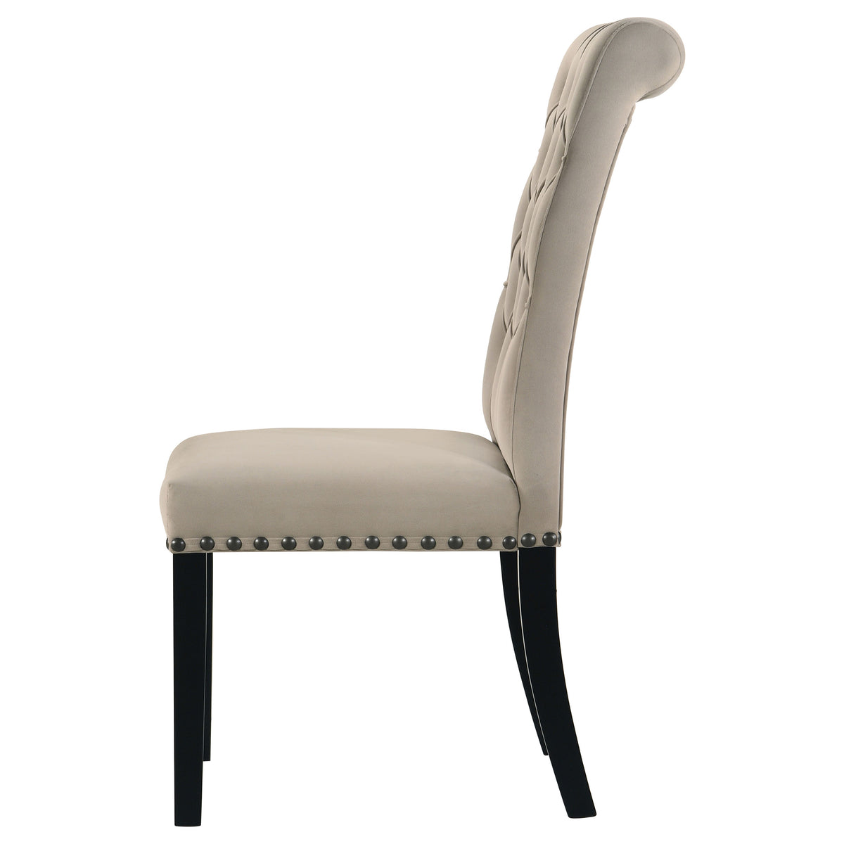 Alana Button-Tufted Dining Side Chairs, Set of 2 - Rolled Top & Nailhead Trim in Sand Velvet or Grey – view 8