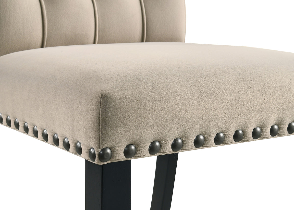 Alana Button-Tufted Dining Side Chairs, Set of 2 - Rolled Top & Nailhead Trim in Sand Velvet or Grey – view 13