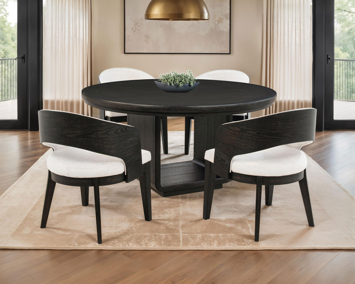 Leandro Pedestal Dining Collection - 5pcs- Round Table + 4 Arm Chairs
