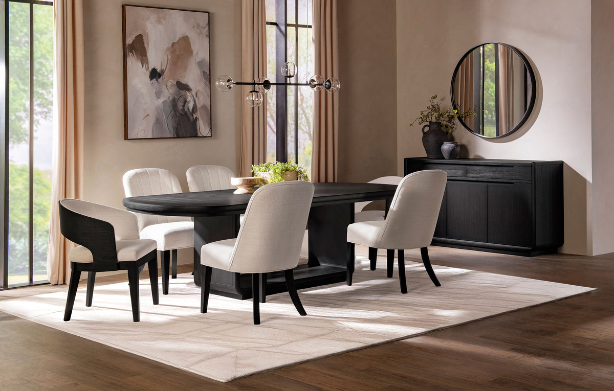 Leandro Pedestal Dining Collection - 7pcs- Extension Table + 4 Side Chairs + 2 Arm Chairs