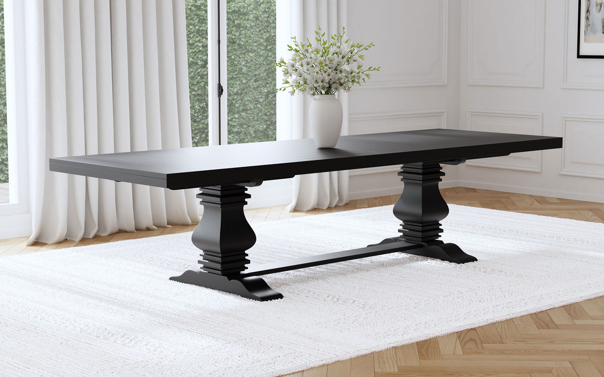 Baney Extension Dining Collection - Distressed Black Trestle Table, Round Pedestal Table, Sideboard & Wingback Chairs – view 1