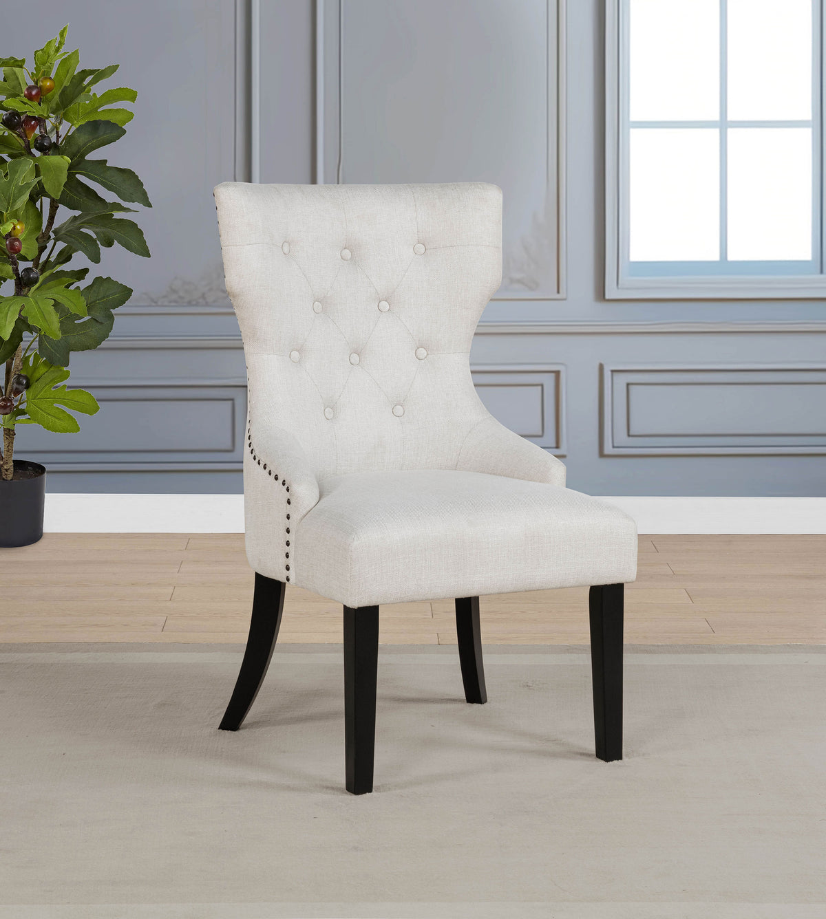 Baney Extension Dining Collection - Distressed Black Trestle Table, Round Pedestal Table, Sideboard & Wingback Chairs - lifestyle