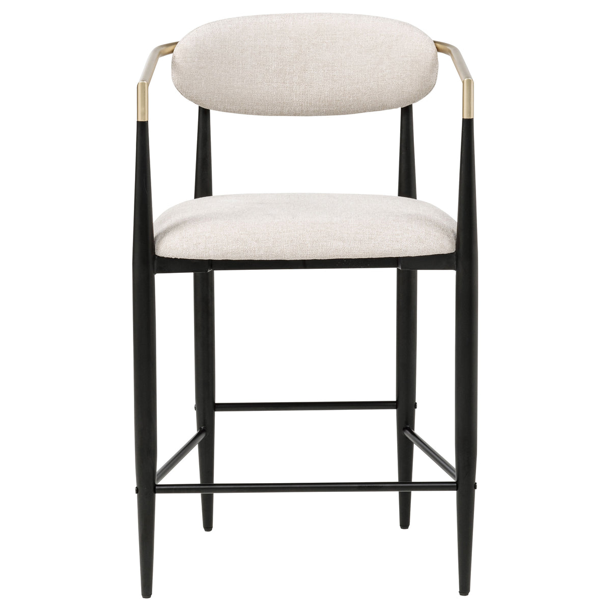 Tina Upholstered Counter Height Stools (Set of 2) - Open Back in Light Beige Linen with Black Footrest Base – view 4