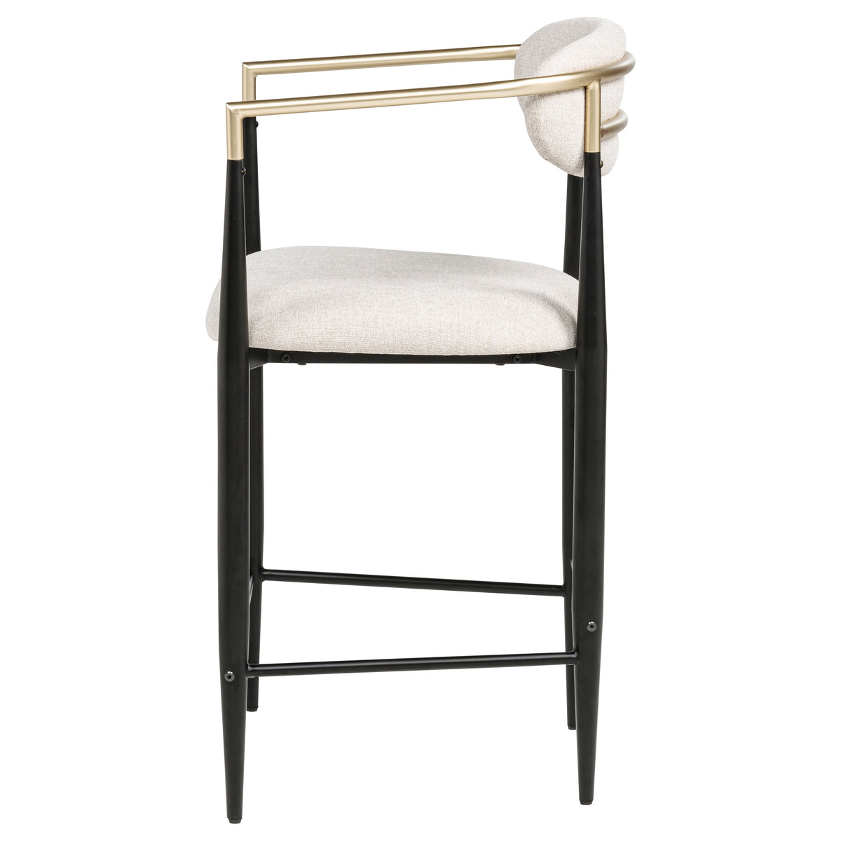 Tina Upholstered Counter Height Stools (Set of 2) - Open Back in Light Beige Linen with Black Footrest Base – view 6
