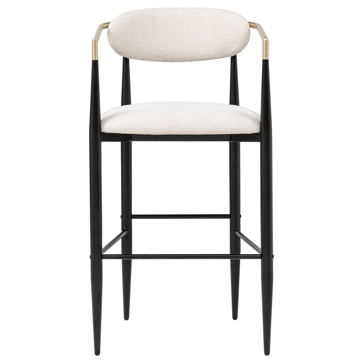 Tina Mid-Century Bar Stools, Set of 2 - Beige Upholstery with Gold Arms & Black Metal Base – view 4