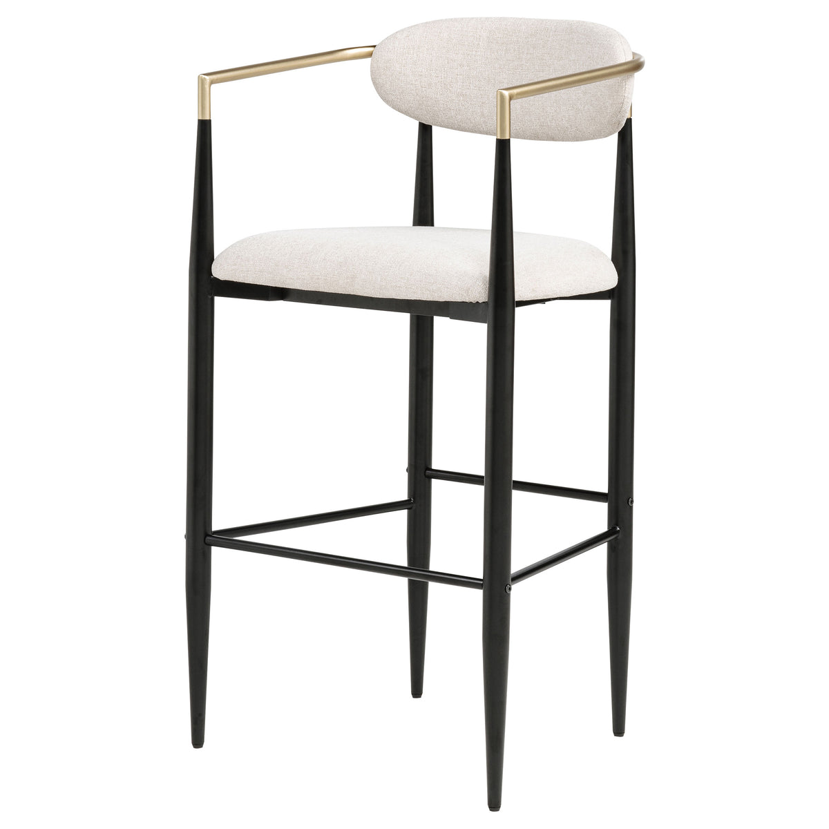 Tina Mid-Century Bar Stools, Set of 2 - Beige Upholstery with Gold Arms & Black Metal Base – view 5