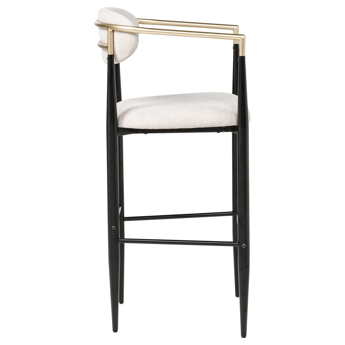 Tina Mid-Century Bar Stools, Set of 2 - Beige Upholstery with Gold Arms & Black Metal Base – view 9