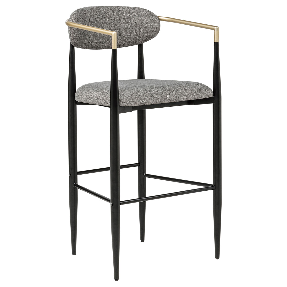 Tina Upholstered Bar Chairs (Set of 2) - Mid-Century Dark Grey with Brown Arms & Black Metal Base โ view 3