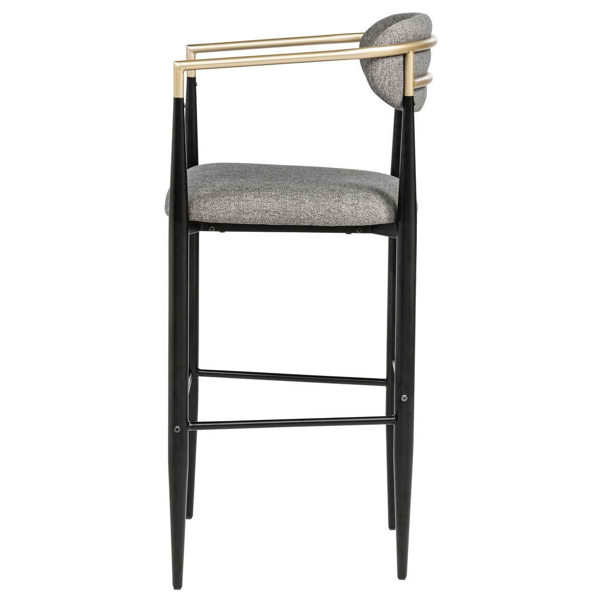 Tina Upholstered Bar Chairs (Set of 2) - Mid-Century Dark Grey with Brown Arms & Black Metal Base โ view 6