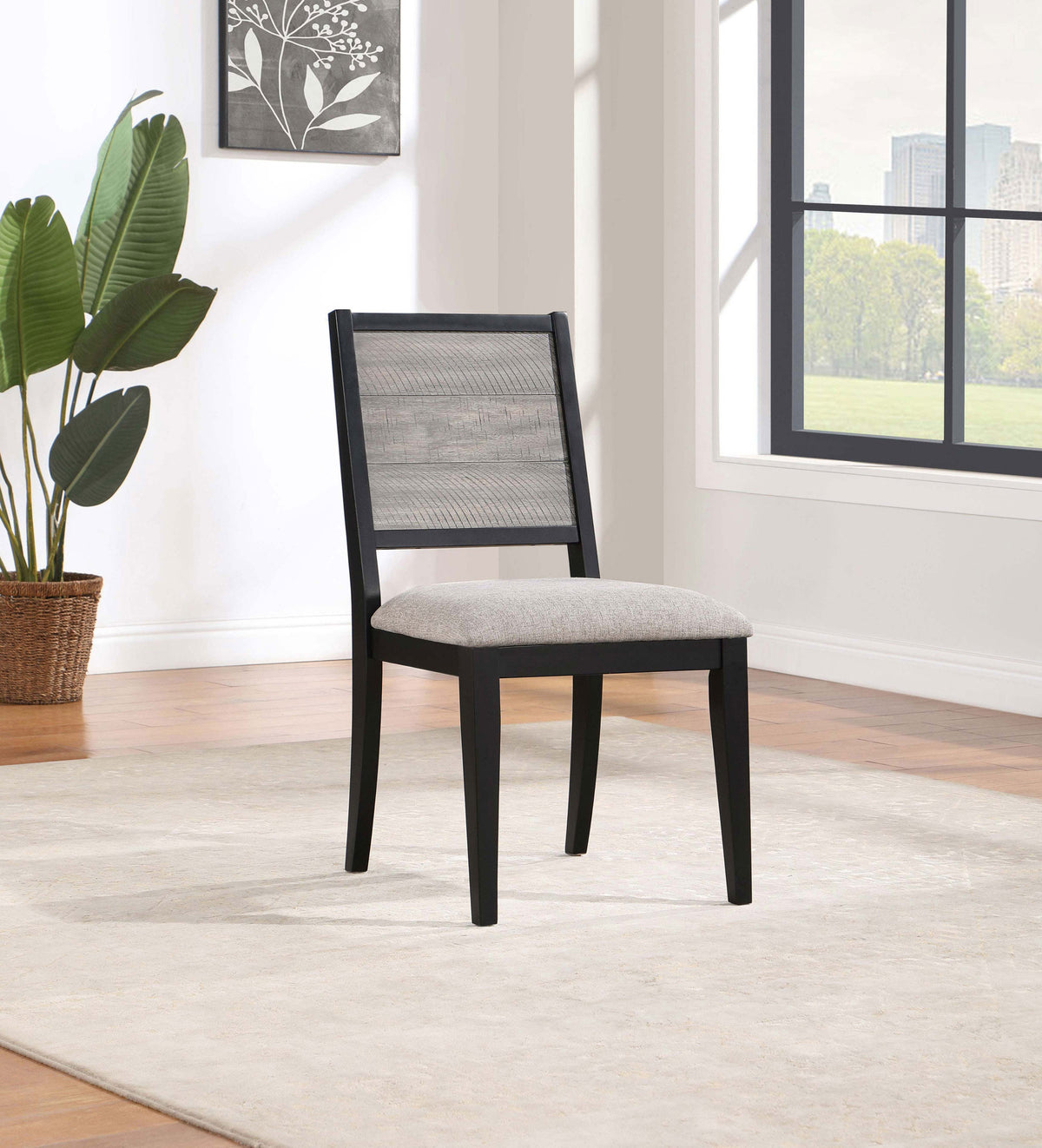 Elodie 60-78" Extension Dining Table & Sets - Two-Tone Grey & Black with Dove Grey Upholstered Chairs - lifestyle
