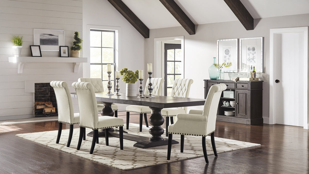 Phelps 123" Extension Dining Table & Sets - 5pcs- Table + 4 Beige Tufted Side Chairs