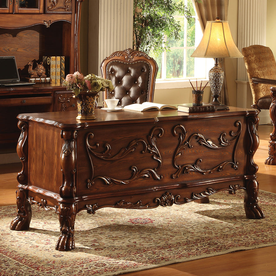 Dresden Executive Home Office Collection - Claw-Leg Writing Desk, Desk & Hutch and Tufted Chair in Cherry Oak or Bone White