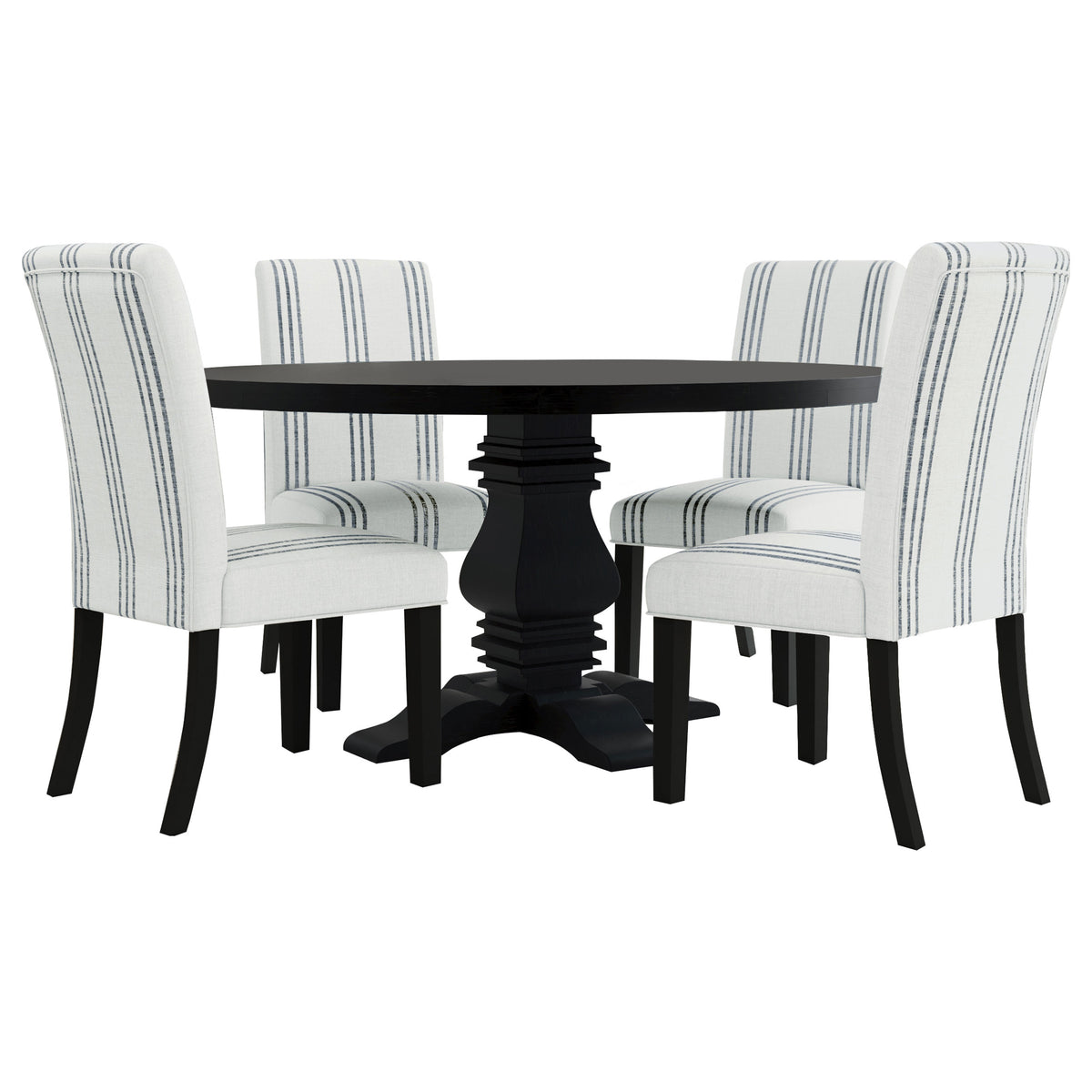 Herran Upholstered Dining Side Chairs (Set of 2) - Beige Linen-Look with Blue Stripes & Black Frame – view 14
