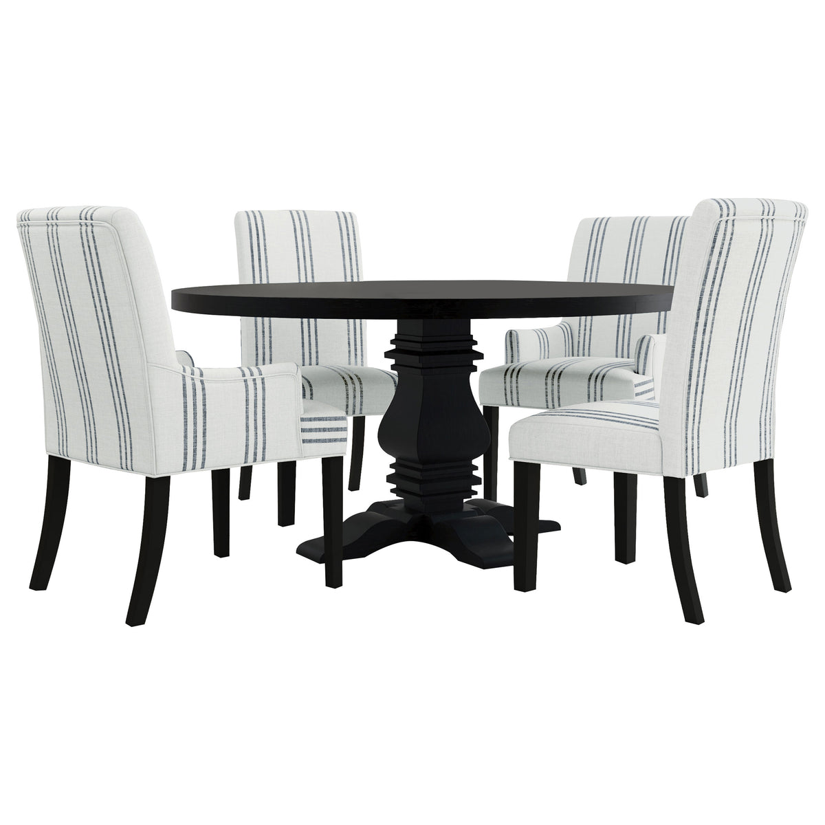 Herran Upholstered Dining Side Chairs (Set of 2) - Beige Linen-Look with Blue Stripes & Black Frame – view 16