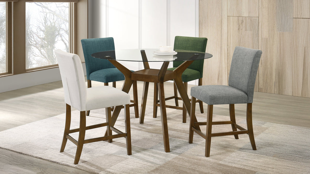Paxton Counter Height Dining Set - 5pcs- Glass Top Table + 4 Beige Counter Chairs