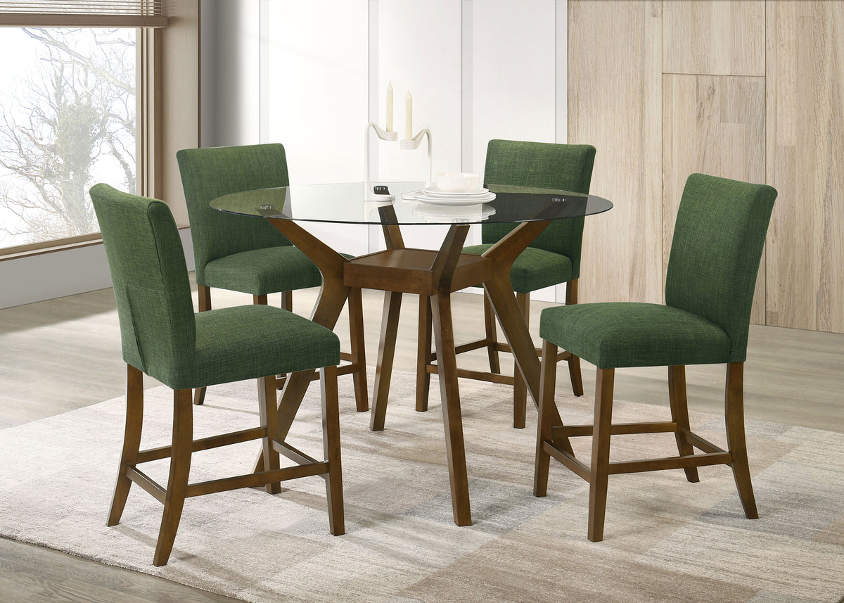 Paxton Counter Height Dining Set - 5pcs- Glass Top Table + 4 Green Counter Chairs