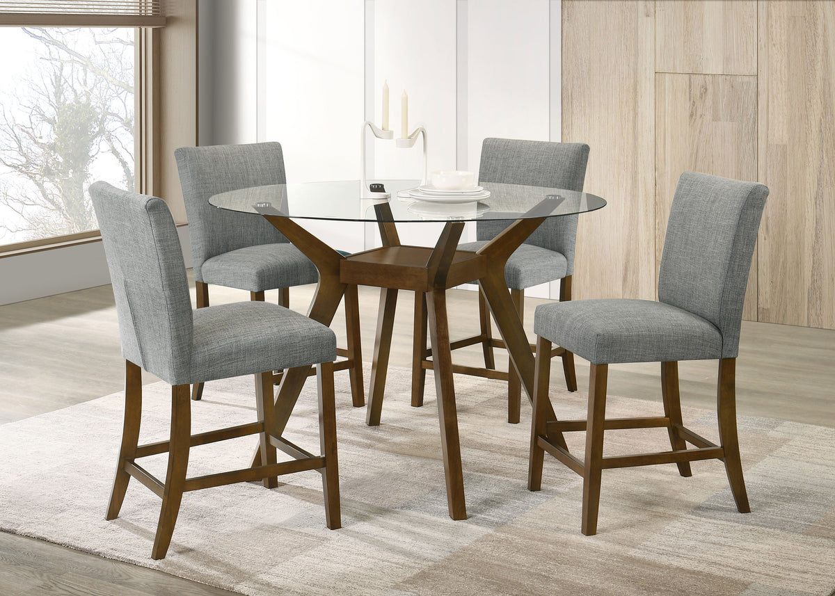 Paxton Counter Height Dining Set - 5pcs- Glass Top Table + 4 Grey Counter Chairs