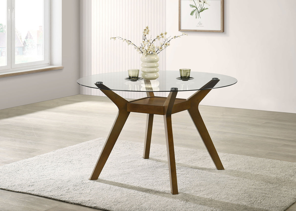 Paxton 48" Round Glass Top Dining Table & 5-Piece Set - Mid-Century Boomerang Base in Brown – view 1