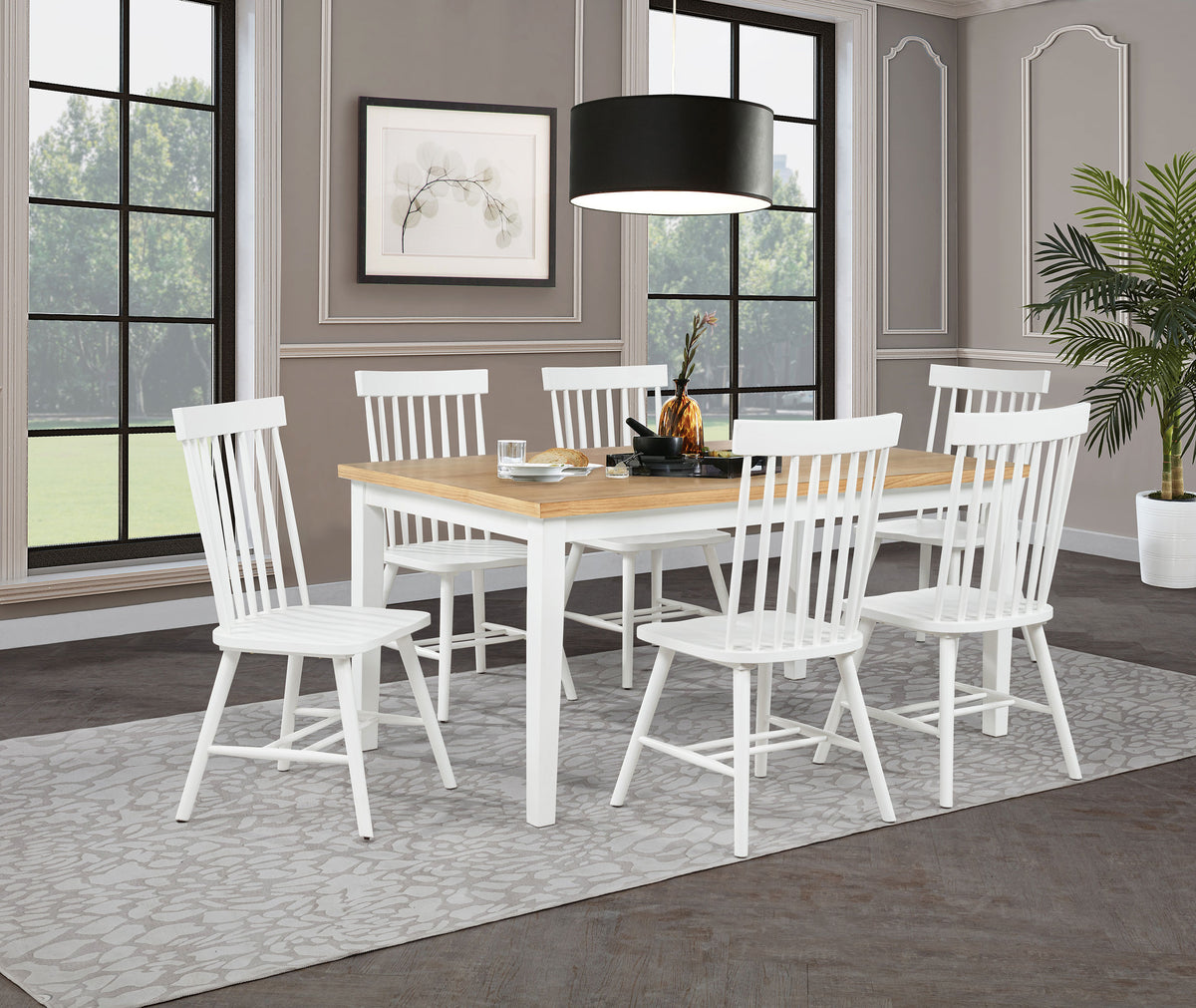 Andrews Round & Rectangular Dining Collection - 7pcs- Rectangular Table + 6 White Chairs