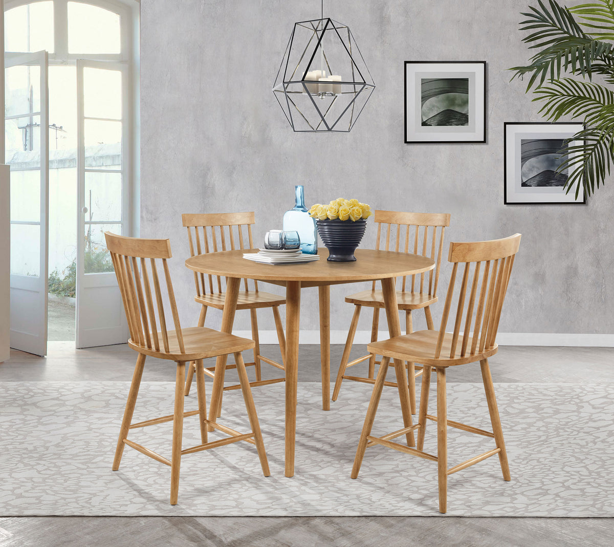 Andrews 48" Round Counter Height Dining Table & Windsor Chairs - Light Ash with Ash, White or Black Chairs – view 13
